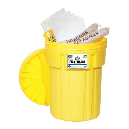 Pig Spill Kit, 23 gal Volume Absorbed per Kit, 30 gal Capacity, Drum, Yellow, 112 46306