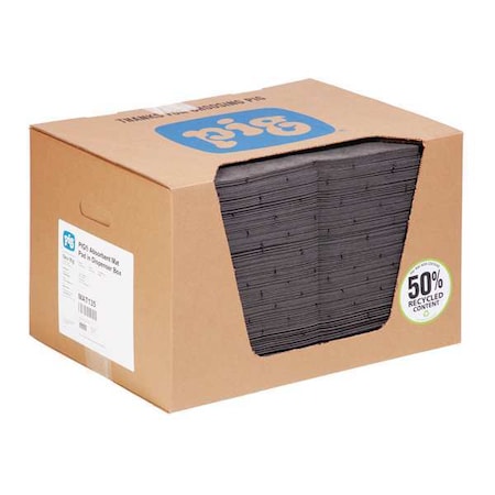 Pig Sorbent Pad, 22 gal, 15 in x 20 in, Universal, Gray, Polypropylene MAT135
