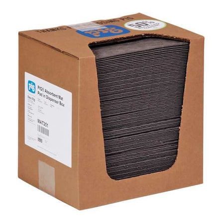 Pig Sorbent Pad, 10 gal, 10 in x 13 in, Universal, Gray, Polypropylene MAT251