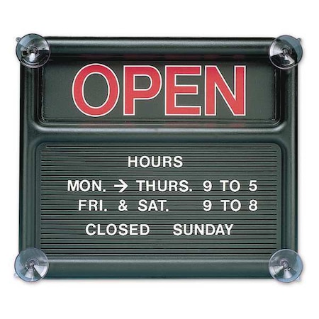 Quartet Open/Closed, Hours, 14 3/8 in W x 12 3/8 in H, Horizontal Rectangle, Glass, Plastic 8130-1