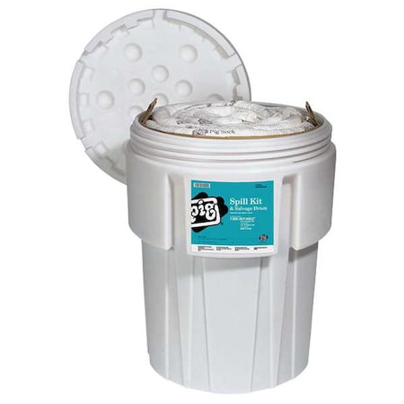 Pig Spill Kit, 52 gal Volume Absorbed per Kit, 95 gal Capacity, Drum, White, 91 KIT402