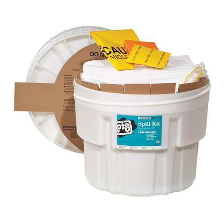 Pig Spill Kit, 13 gal Volume Absorbed per Kit, 20 gal Capacity, Drum, White, 30 KIT411-01
