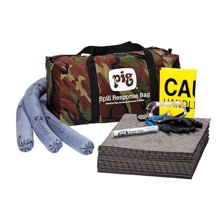 Pig Spill Kit, 9 gal Volume Absorbed per Kit, Bag, Camouflage, 43 KIT298