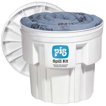 Pig Spill Kit, 12 gal Volume Absorbed per Kit, 20 gal Capacity, Drum, White, 35 KIT211