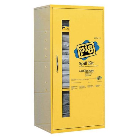 Pig Spill Kit, 12 gal Volume Absorbed per Kit, Not Applicable Capacity, Wall Cabinet, Yellow, 148 KIT215