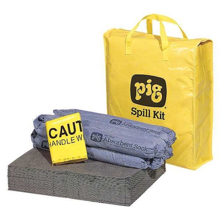 Pig Spill Kit, 9 gal Volume Absorbed per Kit, Not Applicable Capacity, Bag, Yellow, 39 KIT220