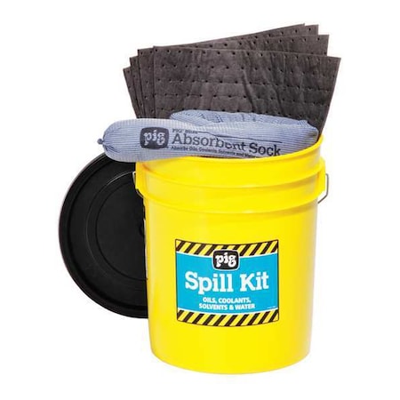 Pig Spill Kit, 4 gal Volume Absorbed per Kit, 5 gal Capacity, Bucket, Yellow, 21 KIT2200