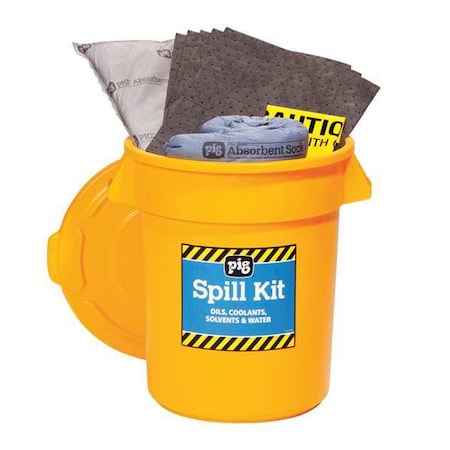 Pig Spill Kit, 12 gal Volume Absorbed per Kit, 20 gal Capacity, Can, Yellow, 35 KIT2300