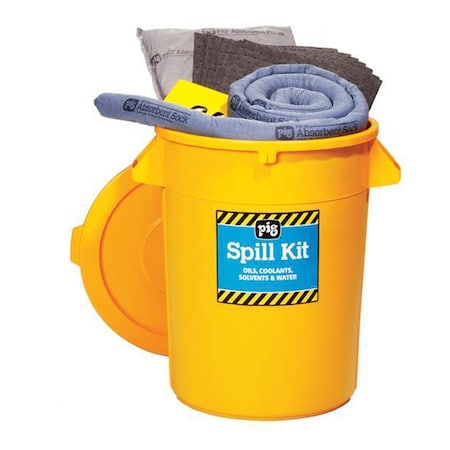 Pig Spill Kit, 21 gal Volume Absorbed per Kit, 32 gal Capacity, Can, Yellow, 46 KIT2400