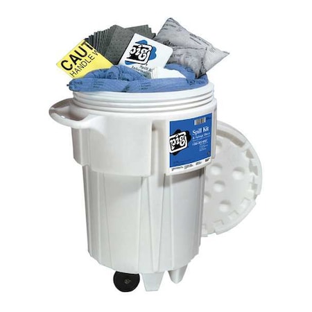 Pig Spill Kit, 60 gal Volume Absorbed per Kit, 95 gal Capacity, Drum, White, 168 KIT241-WH