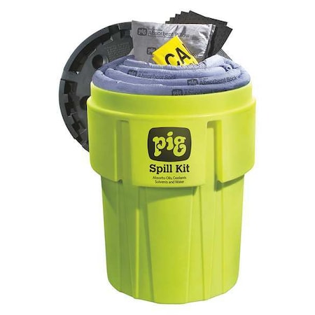 Pig Spill Kit, 60 gal Volume Absorbed per Kit, 95 gal Capacity, Drum, Green, 168 KIT262