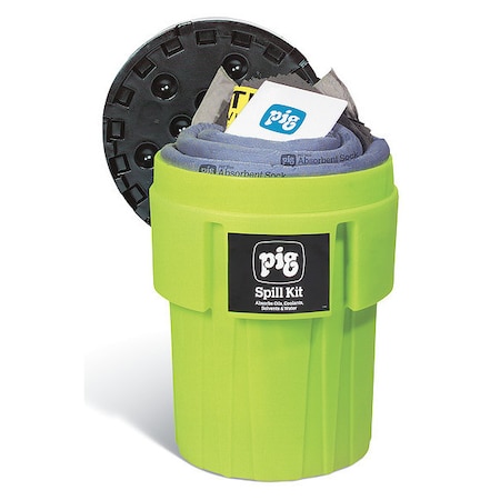 Pig Spill Kit, 39 gal Volume Absorbed per Kit, 65 gal Capacity, Drum, Green, 136 KIT263