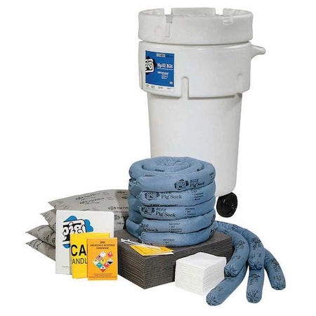 Pig Spill Kit, 30 gal Volume Absorbed per Kit, 50 gal Capacity, Drum, White, 123 KIT272