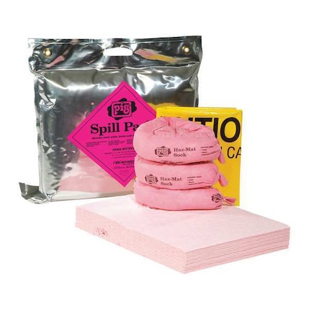 Pig Spill Kit, 5 gal Volume Absorbed per Kit, Not Applicable Capacity, Bag, Silver, 24 KIT355