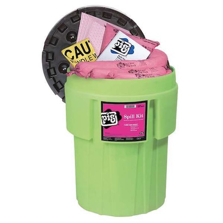 Pig Spill Kit, 39 gal Volume Absorbed per Kit, 65 gal Capacity, Drum, Green, 77 KIT363