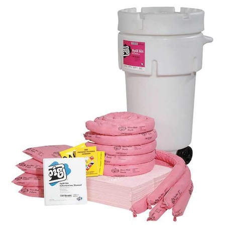 Pig Spill Kit, 27 gal Volume Absorbed per Kit, 50 gal Capacity, Drum, White, 123 KIT365