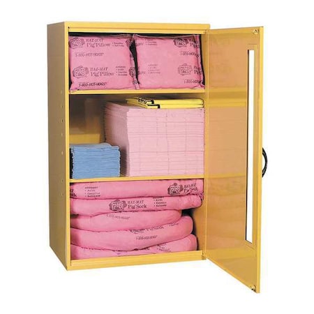 Pig Spill Kit, 18 gal Volume Absorbed per Kit, Not Applicable Capacity, Wall Cabinet, Yellow, 159 KIT328