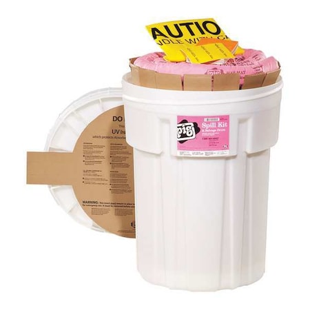 Pig Spill Kit, 21 gal Volume Absorbed per Kit, 30 gal Capacity, Drum, White, 46 KIT336