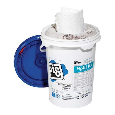 Pig Spill Kit, 5 gal Volume Absorbed per Kit, 6 1/2 gal Capacity, Bucket, White, 16 KIT413
