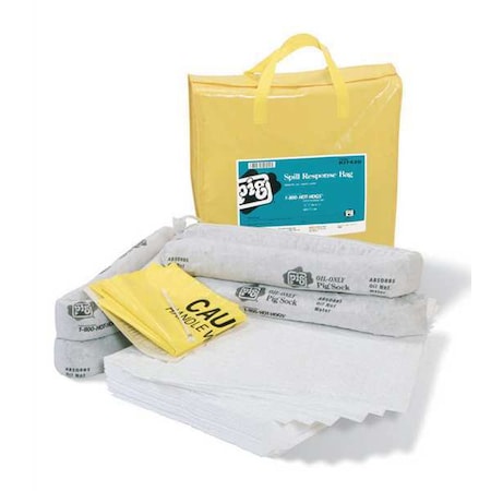 Pig Spill Kit, 10 gal Volume Absorbed per Kit, Not Applicable Capacity, Bag, Yellow, 39 KIT420