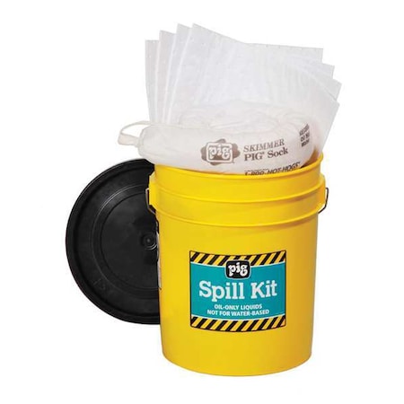 Pig Spill Kit, 4 gal Volume Absorbed per Kit, 5 gal Capacity, Bucket, Yellow, 21 KIT4200