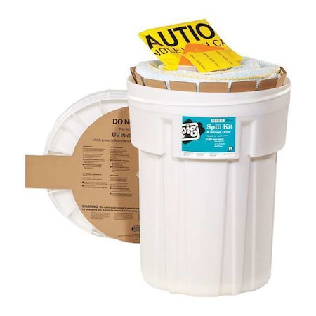 Pig Spill Kit, 21 gal Volume Absorbed per Kit, 30 gal Capacity, Drum, White, 46 KIT436