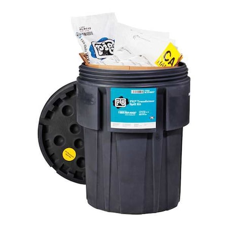 Pig Spill Kit, 40 gal Volume Absorbed per Kit, 95 gal Capacity, Drum, Black, 89 KIT467