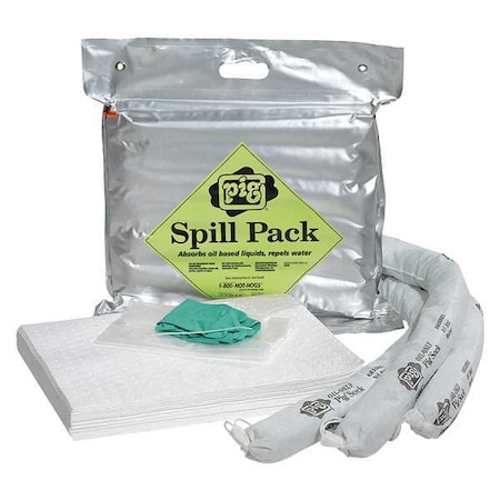 Pig Spill Kit, 8 gal Volume Absorbed per Kit, Not Applicable Capacity, Bag, Silver, 25 KIT471