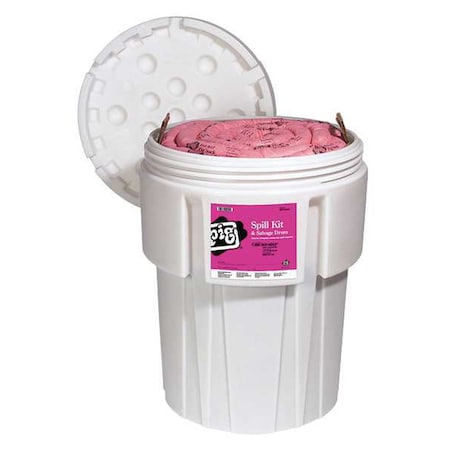 Pig Spill Kit, 63 gal Volume Absorbed per Kit, 95 gal Capacity, Drum, White, 120 KIT302
