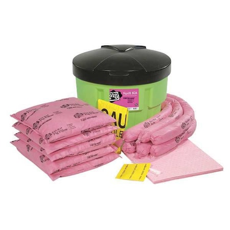 Pig Spill Kit, 11 gal Volume Absorbed per Kit, 20 gal Capacity, Drum, Green, 30 KIT312