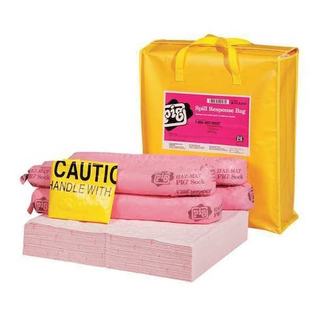 Pig Spill Kit, 9 gal Volume Absorbed per Kit, Not Applicable Capacity, Bag, Yellow, 39 KIT320