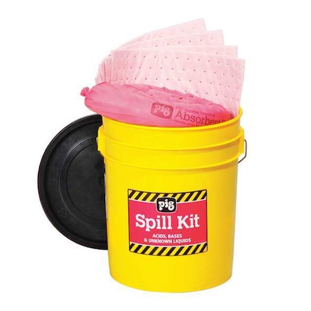 Pig Spill Kit, 4 gal Volume Absorbed per Kit, 5 gal Capacity, Bucket, Yellow, 21 KIT3200