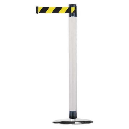 Tensabarrier Barrier Post with Belt, 13 ft Length, 38 in Post Height, No Legend, Polished chrome TCLU-1P-MAX-NO-D4X-C