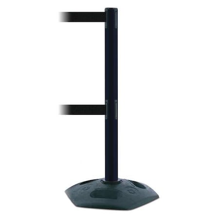 Tensabarrier Barrier Post with Belt, 7 1/2 ft Length, 38 in Post Height, No Legend, Black 886T2-33-STD-NO-B9X-C