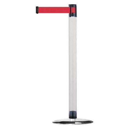 Tensabarrier Barrier Post with Belt, 7 1/2 ft Length, 38 in Post Height, No Legend, Polished chrome TCLU-1P-STD-NO-R5X-C