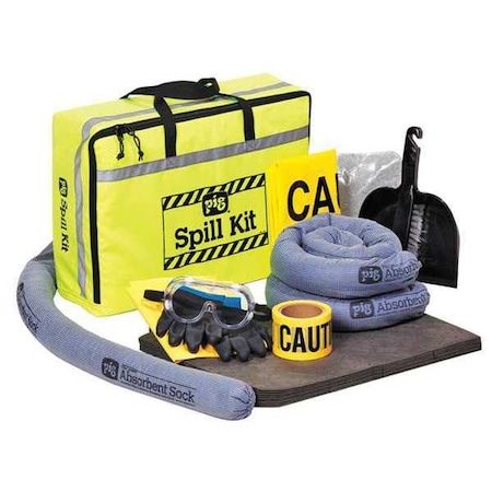 Pig Spill Kit, 5 gal Volume Absorbed per Kit, Not Applicable Capacity, Bag, Yellow, 23 KIT621