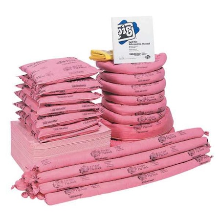 Pig Spill Kit Refill, 63 gal Volume Absorbed per Kit, Not Applicable Capacity, Box, Pink, 119 KITR302