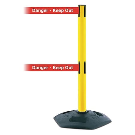 Tensabarrier Barrier Post with Belt, 13 ft Length, 38 in Post Height, Danger Keep Out, Black 886T2-35-MAX-NO-RHX-C