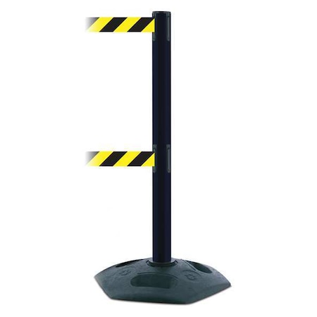 Tensabarrier Barrier Post with Belt, 7 1/2 ft Length, 38 in Post Height, No Legend, Black 886T2-33-STD-NO-D4X-C