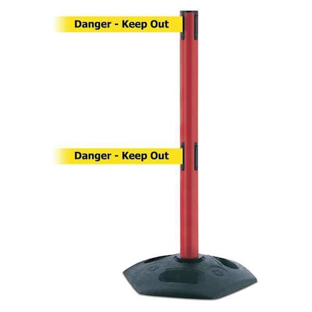 Tensabarrier Barrier Post with Belt, 7 1/2 ft Length, 38 in Post Height, Danger Keep Out, Black 886T2-21-STD-NO-YDX-C