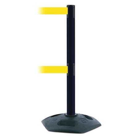 Tensabarrier Barrier Post with Belt, 13 ft Length, 38 in Post Height, No Legend, Black 886T2-33-MAX-NO-Y5X-C