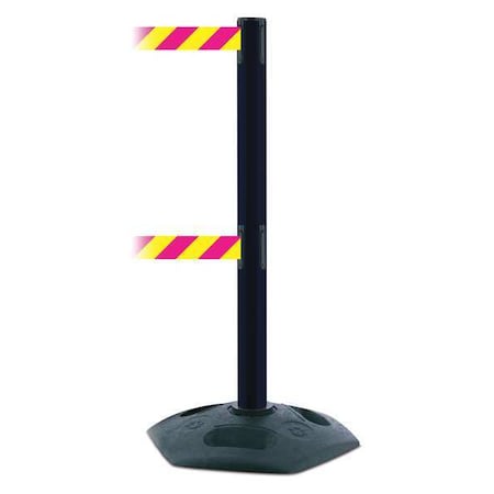 Tensabarrier Barrier Post with Belt, 13 ft Length, 38 in Post Height, No Legend, Black 886T2-33-MAX-NO-D5X-C