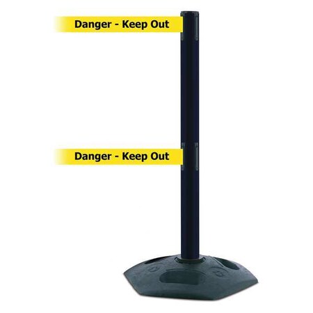 Tensabarrier Barrier Post with Belt, 13 ft Length, 38 in Post Height, Danger Keep Out, Black 886T2-33-MAX-NO-YDX-C