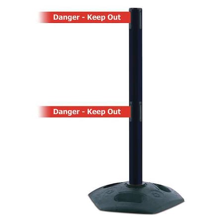 Tensabarrier Barrier Post with Belt, 13 ft Length, 38 in Post Height, Danger Keep Out, Black 886T2-33-MAX-NO-RHX-C