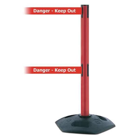 Tensabarrier Barrier Post with Belt, 13 ft Length, 38 in Post Height, Danger Keep Out, Black 886T2-21-MAX-NO-RHX-C