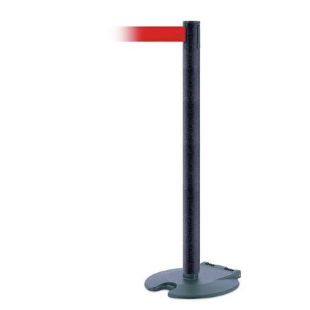 Tensabarrier Barrier Post with Belt, 13 ft Length, 38 in Post Height, No Legend, Black Wrinkle RB1-89-89-MAX-NO-R5X-C