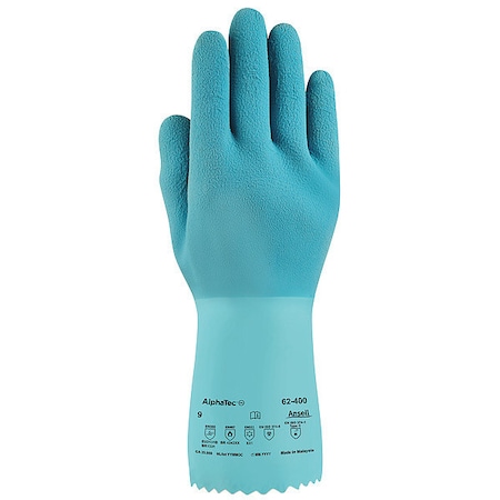Ansell AlphaTec(R) 62-400 Chemical Resistant Gloves, Natural Rubber Latex, 12 in L, 40 mil, Blue, 10, 1 PR 62-400