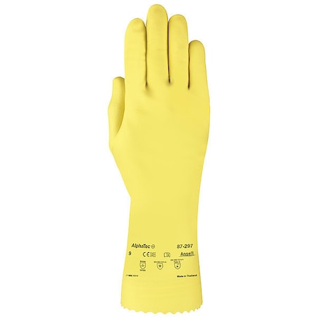 Ansell AlphaTec Chemical Resistant Gloves, Natural Rubber Latex, 12 in L, 20 mil, Yellow, 8, 1 PR 87-297