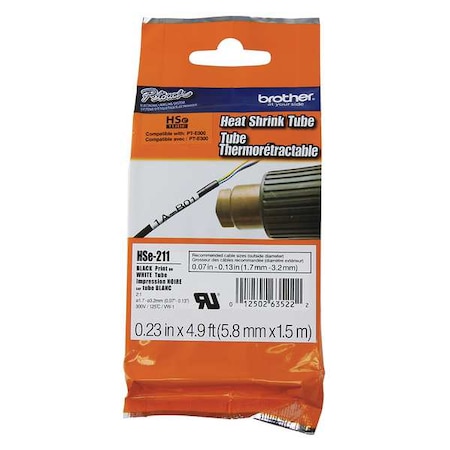 Brother Heat Shrink Tubing 0.23" x 5 ft., White HSE211