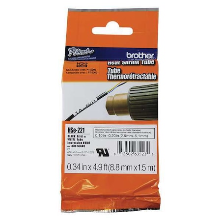 Brother Heat Shrink Tubing 0.34" x 5 ft., White HSE221